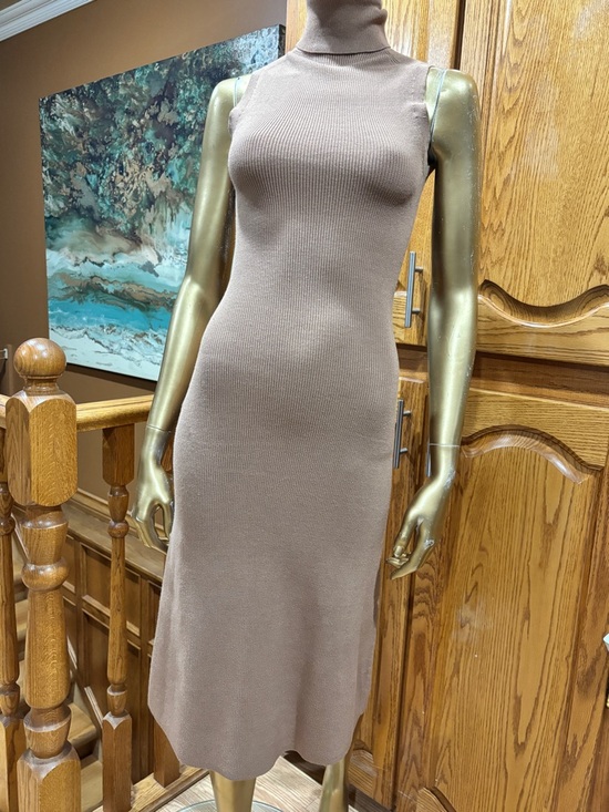 Wilfred Dresses & Skirts - Wilfred Taupe Sleeveless Ribbed Turtleneck Midi Dress
